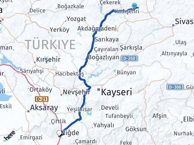 Tokat Yeşilyurt Niğde Arası Kaç Km - Yol Haritası