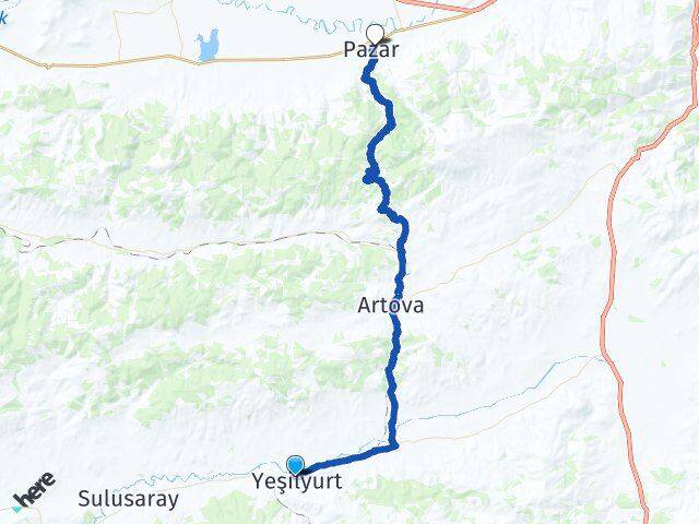 Tokat Yeşilyurt Pazar Arası Kaç Km - Yol Haritası