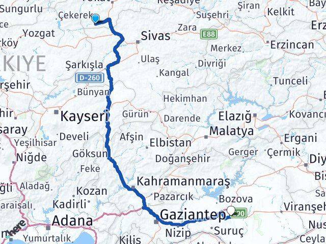 Tokat Yeşilyurt Şanlıurfa Arası Kaç Km - Yol Haritası