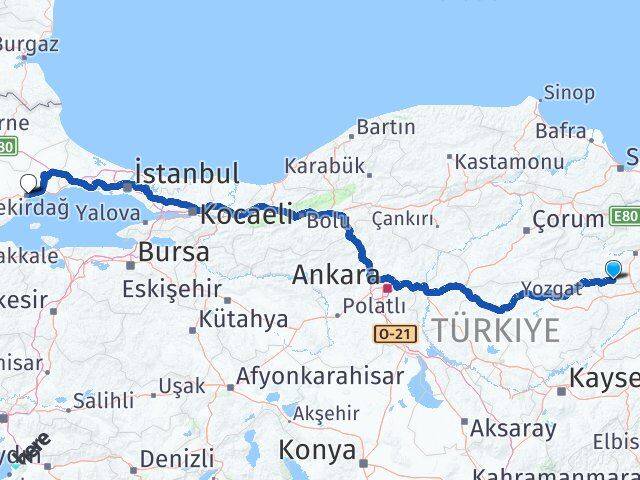 Tokat Yeşilyurt Tekirdağ Arası Kaç Km - Yol Haritası