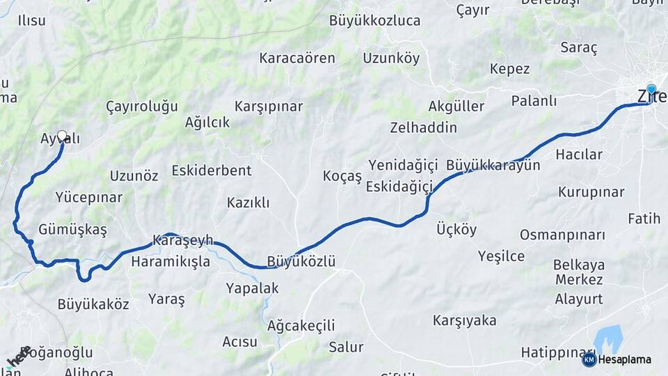 Tokat Zile Ayvalı Zile Arası Kaç Km - Yol Haritası