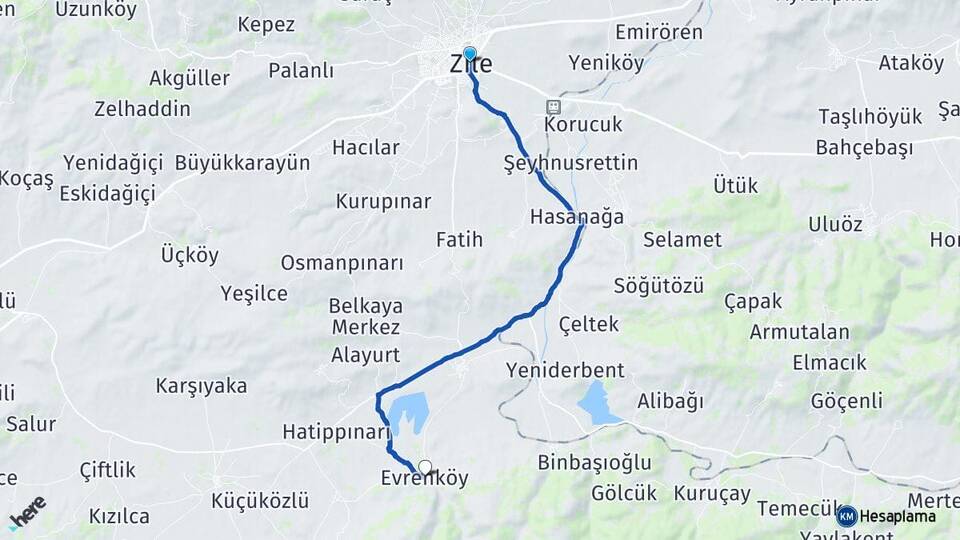 Tokat Zile Evrenköy Zile Arası Kaç Km - Yol Haritası