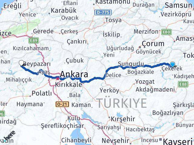 Tokat Zile Küçüközlü Beypazarı Ankara Arası Kaç Km - Yol Haritası