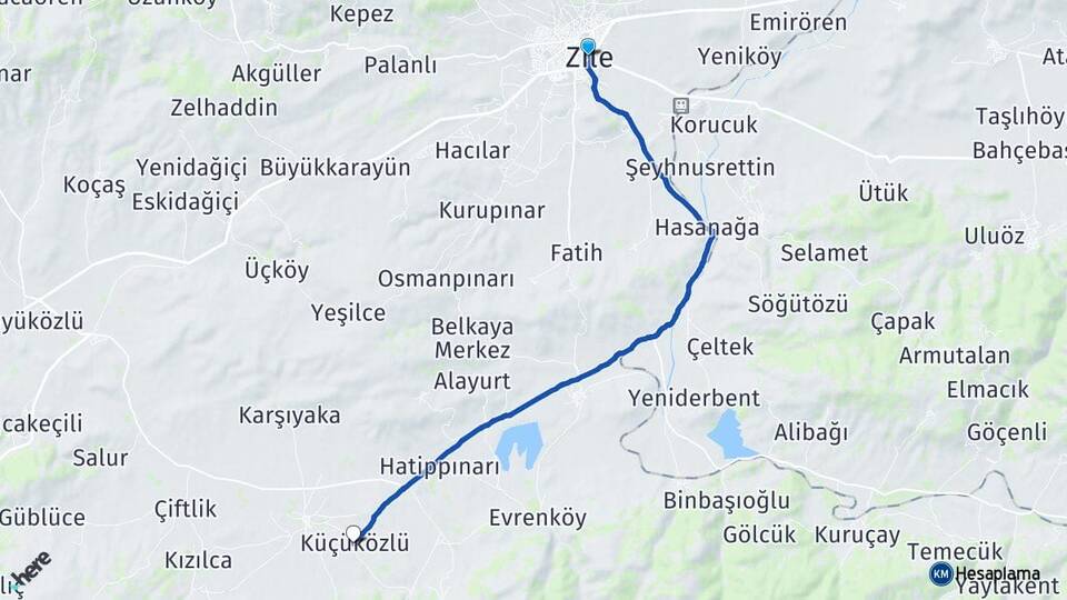 Tokat Zile Küçüközlü Zile Arası Kaç Km - Yol Haritası