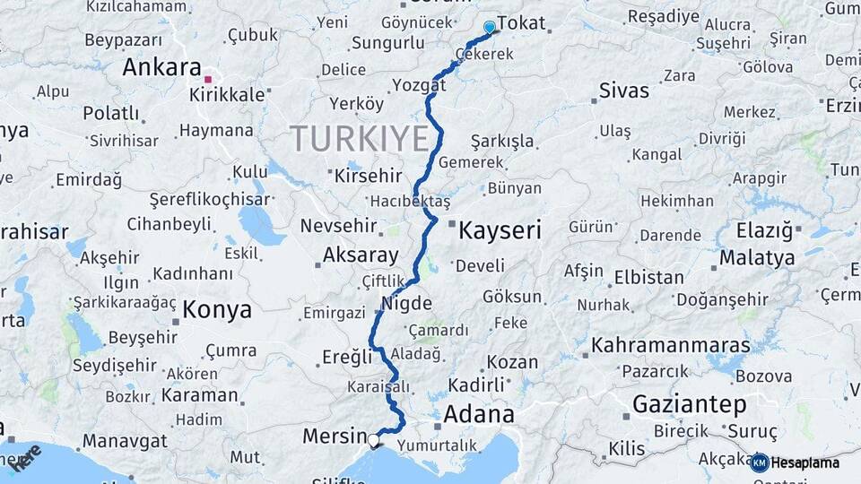 Tokat Zile Mersin Arası Kaç Km - Yol Haritası