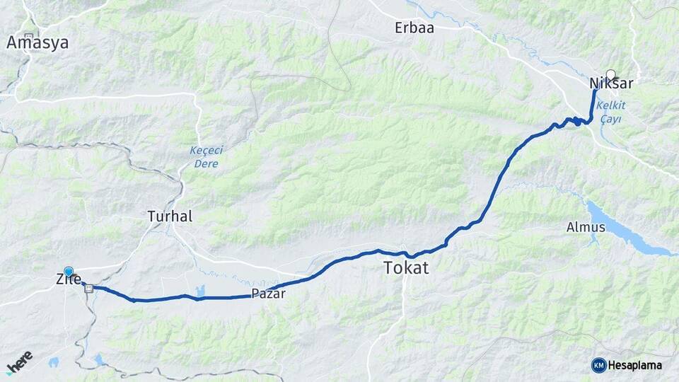 Tokat Zile Niksar Arası Kaç Km - Yol Haritası