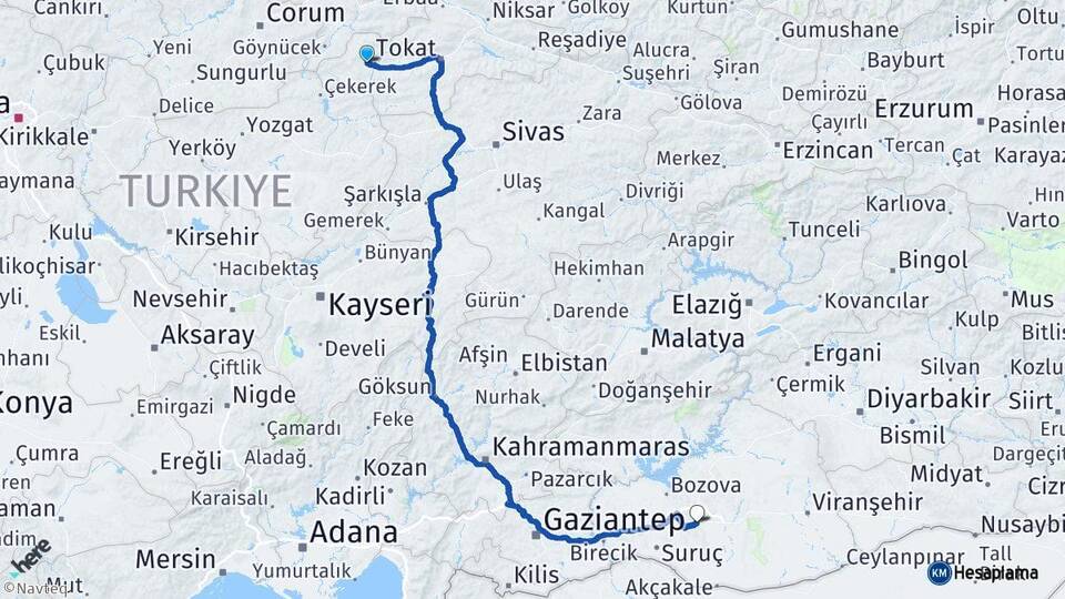 Tokat Zile Şanlıurfa Arası Kaç Km - Yol Haritası