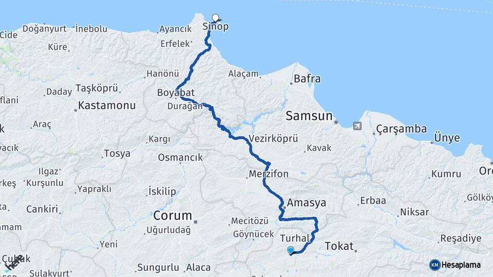 Tokat Zile Sinop Arası Kaç Km - Yol Haritası