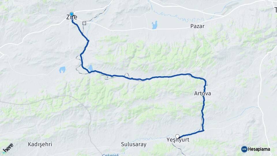Tokat Zile Yeşilyurt Arası Kaç Km - Yol Haritası