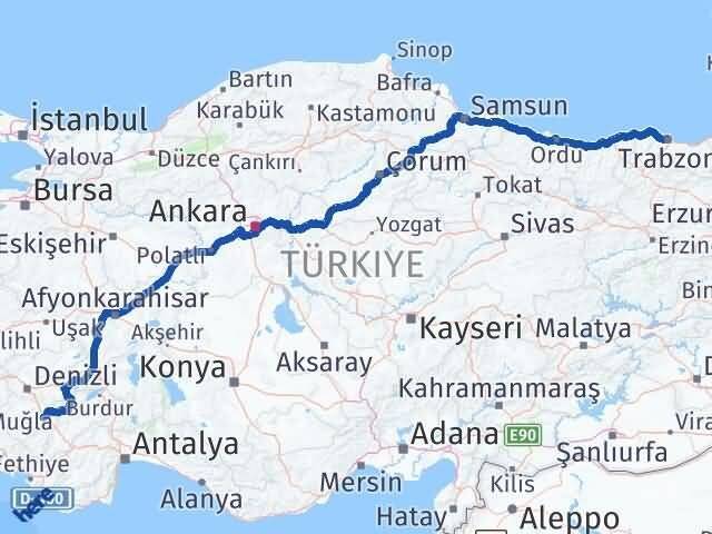Trabzon Acıpayam Denizli Arası Kaç Km - Yol Haritası