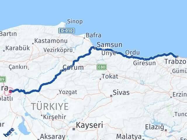 Trabzon Altındağ Ankara Arası Kaç Km - Yol Haritası