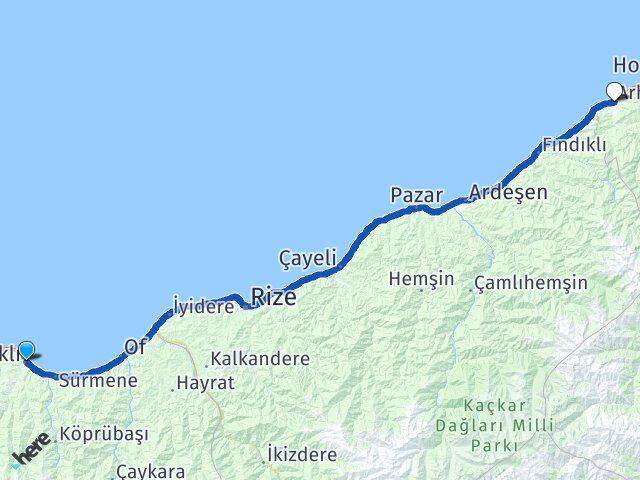 Trabzon Araklı Arhavi Artvin Arası Kaç Km - Yol Haritası