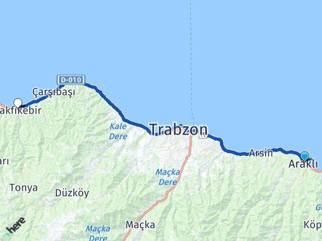 Trabzon Araklı Vakfıkebir Arası Kaç Km - Yol Haritası