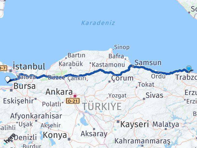 Trabzon Armutlu Yalova Arası Kaç Km - Yol Haritası