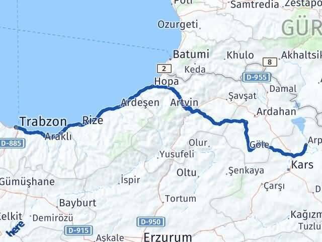 Trabzon Arpaçay Kars Arası Kaç Km - Yol Haritası