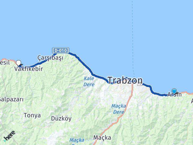 Trabzon Arsin Beşikdüzü Arası Kaç Km - Yol Haritası