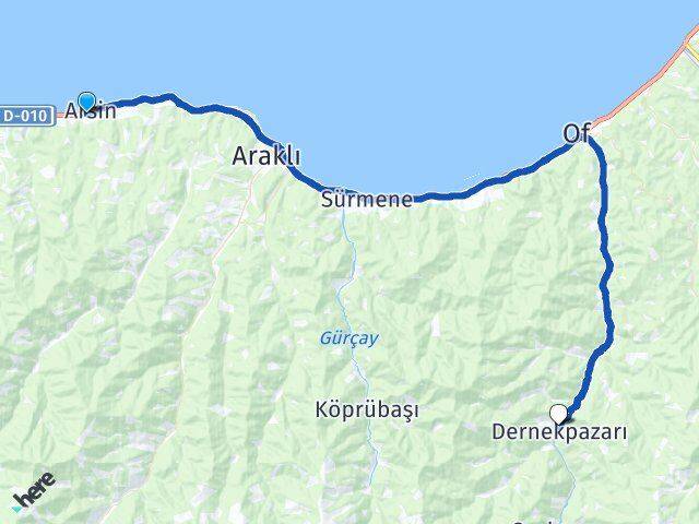Trabzon Arsin Dernekpazarı Arası Kaç Km - Yol Haritası