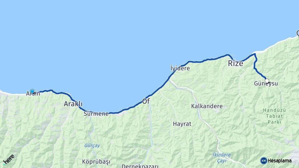 Trabzon Arsin Güneysu Rize Arası Kaç Saat? Yol Haritası, Yakıt, Rota ve Mesafe Hesaplama Trabzon Arsin Güneysu Rize Arası Kaç Km? Kaç Saat? Yol Haritası