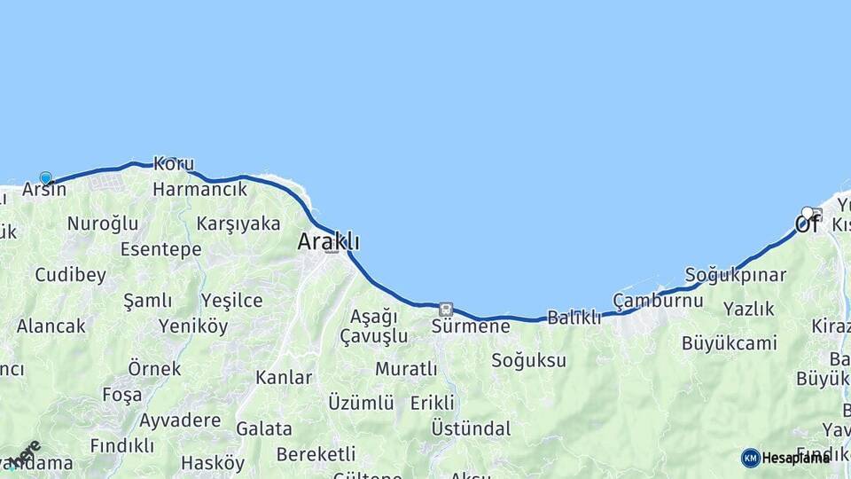 Trabzon Arsin Of Arası Kaç Km - Yol Haritası