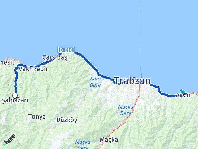 Trabzon Arsin Şalpazarı Arası Kaç Km - Yol Haritası