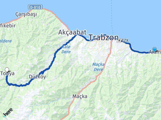 Trabzon Arsin Tonya Arası Kaç Km - Yol Haritası