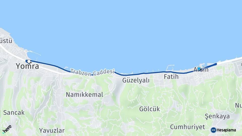 Trabzon Arsin Yomra Arası Kaç Km - Yol Haritası