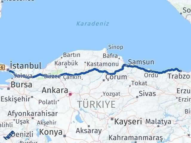 Trabzon Ataşehir İstanbul Arası Kaç Km - Yol Haritası