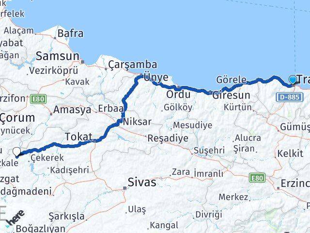 Trabzon Aydıncık Yozgat Arası Kaç Km - Yol Haritası