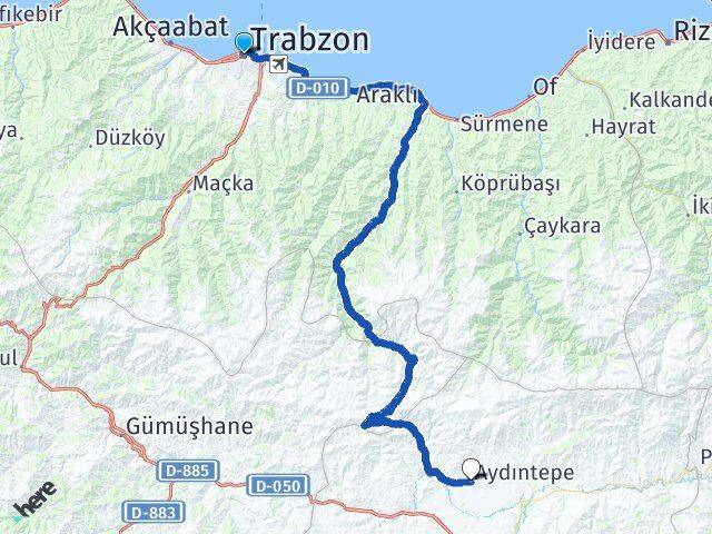 Trabzon Aydıntepe Bayburt Arası Kaç Km - Yol Haritası