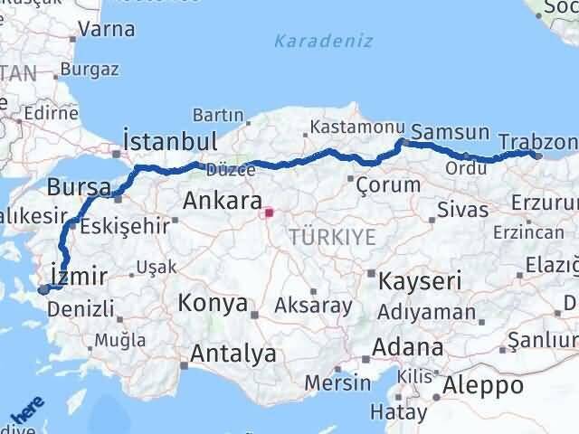 Trabzon Balçova İzmir Arası Kaç Km - Yol Haritası