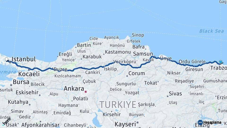 Trabzon Başakşehir İstanbul Arası Kaç Km - Yol Haritası