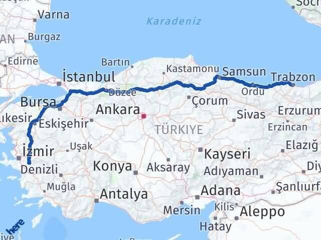 Trabzon Bayındır İzmir Arası Kaç Km - Yol Haritası