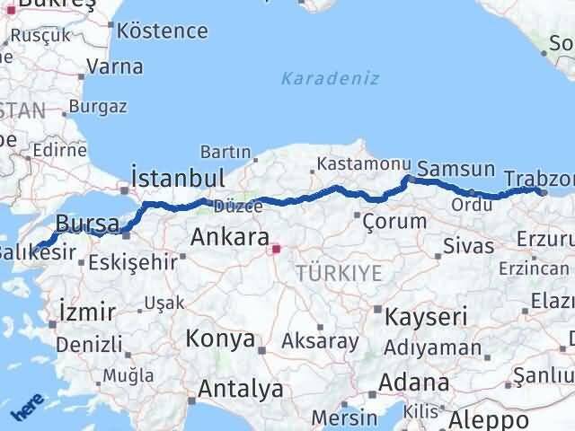 Trabzon Bayramiç Çanakkale Arası Kaç Km - Yol Haritası