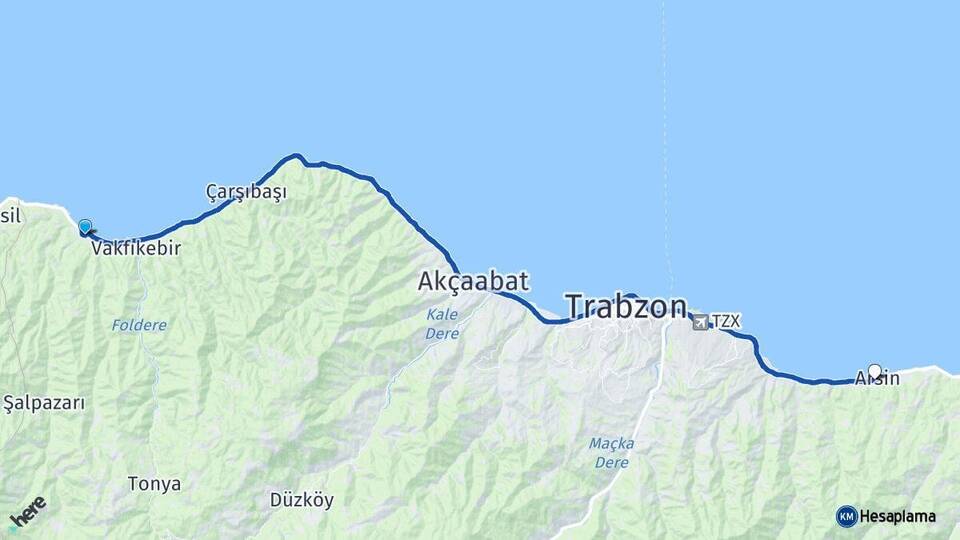 Trabzon Beşikdüzü Arsin Arası Kaç Km - Yol Haritası