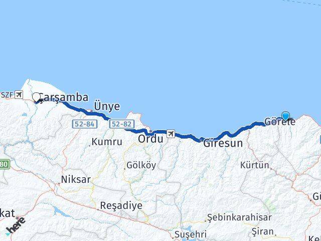 Trabzon Beşikdüzü Çarşamba Samsun Arası Kaç Km - Yol Haritası
