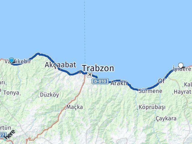 Trabzon Beşikdüzü Derepazarı Rize Arası Kaç Km - Yol Haritası