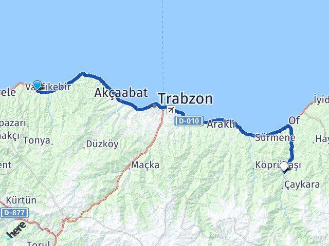 Trabzon Beşikdüzü Dernekpazarı Arası Kaç Km - Yol Haritası
