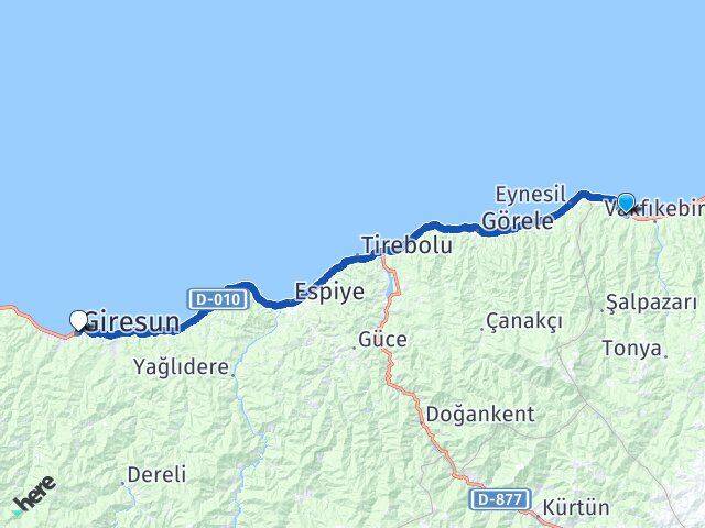 Trabzon Beşikdüzü Giresun Arası Kaç Km - Yol Haritası