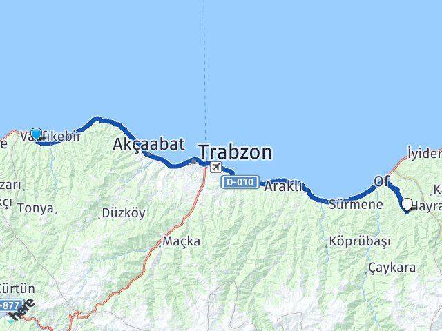 Trabzon Beşikdüzü Hayrat Arası Kaç Km - Yol Haritası