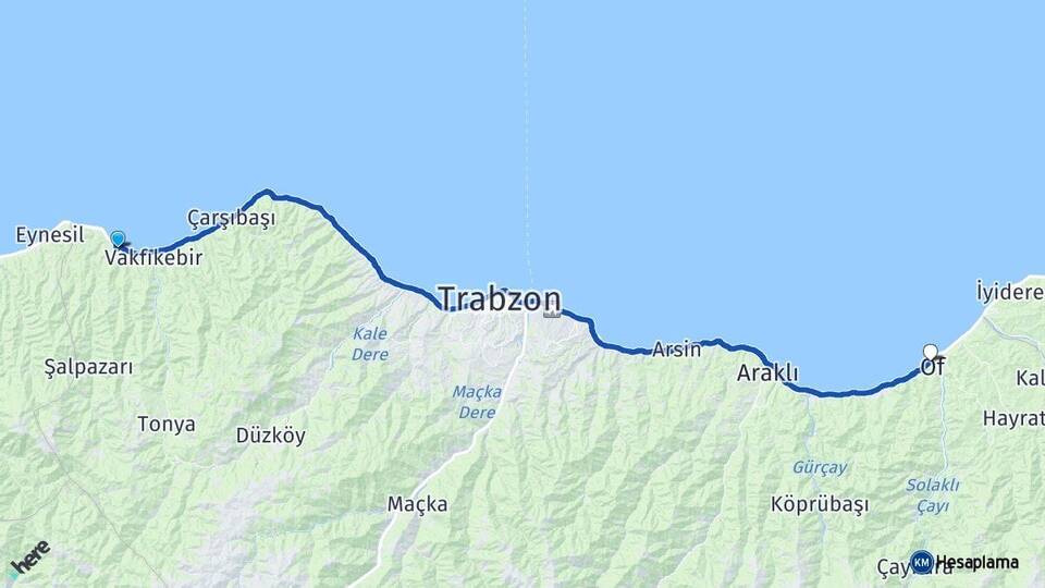 Trabzon Beşikdüzü Of Arası Kaç Km - Yol Haritası