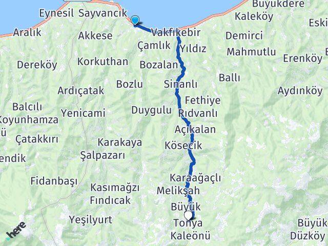 Trabzon Beşikdüzü Tonya Arası Kaç Km - Yol Haritası