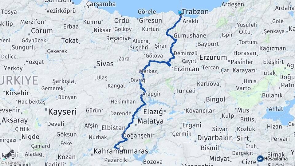 Trabzon Besni Adıyaman Arası Kaç Km - Yol Haritası