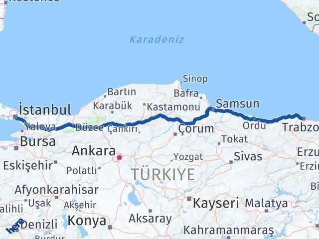 Trabzon Beyoğlu İstanbul Arası Kaç Km - Yol Haritası