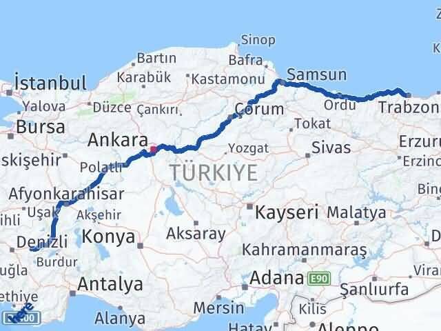 Trabzon Bozkurt Denizli Arası Kaç Km - Yol Haritası