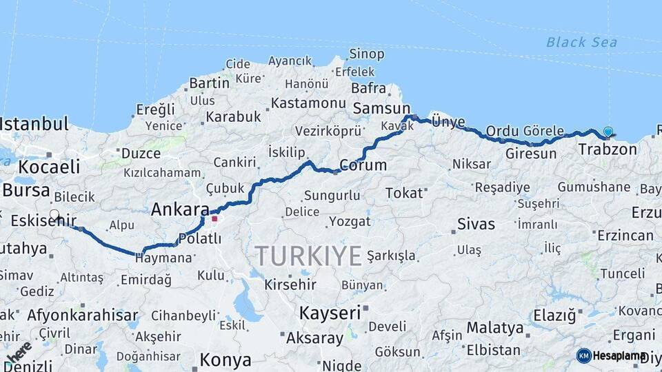 Trabzon Bozüyük Bilecik Arası Kaç Km - Yol Haritası