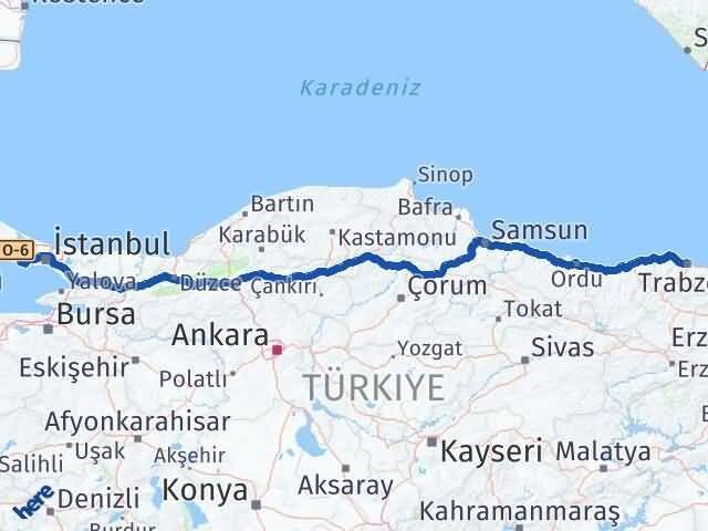 Trabzon Büyükçekmece İstanbul Arası Kaç Km - Yol Haritası