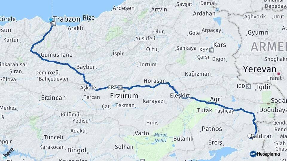 Trabzon Çaldıran Van Arası Kaç Km - Yol Haritası
