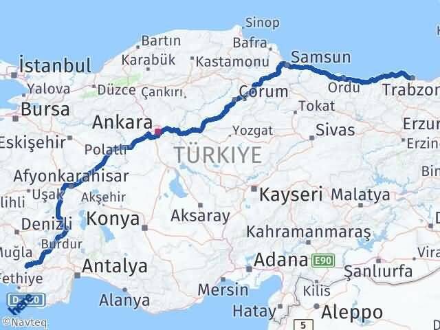 Trabzon Çameli Denizli Arası Kaç Km - Yol Haritası