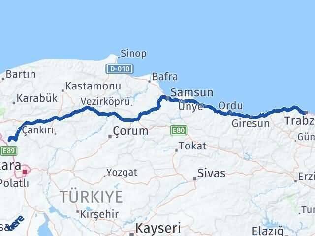 Trabzon Çamlıdere Ankara Arası Kaç Km - Yol Haritası