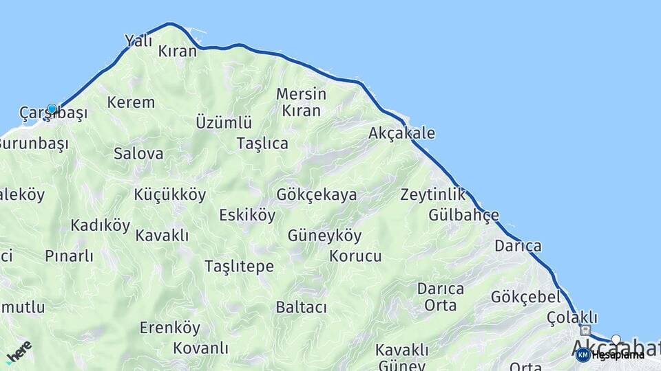 Trabzon Çarşıbaşı Akçaabat Arası Kaç Km - Yol Haritası